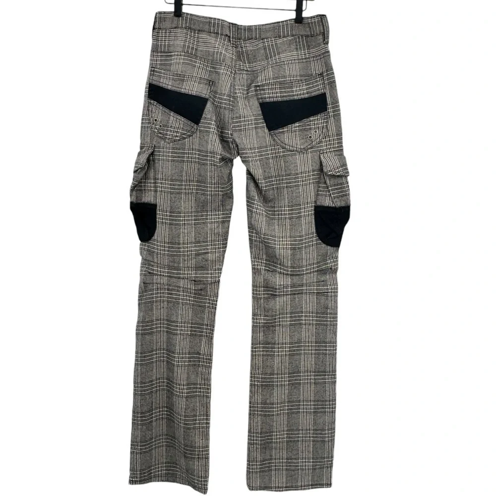 Vintage Japanese Tete Homme Plaid Cargo Pants Wool Blend Gray Black | 30